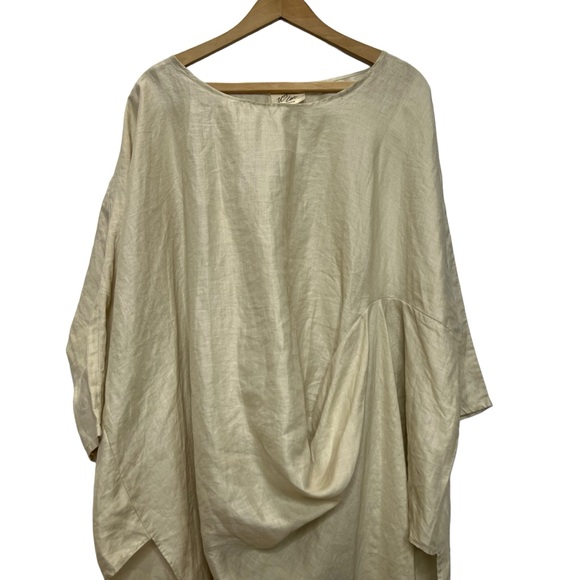 WEST LOVE LA 100% Linen Lagenlook Asymmetrical Hem Loose Long Sleeve Tops Blouse - Picture 4 of 13